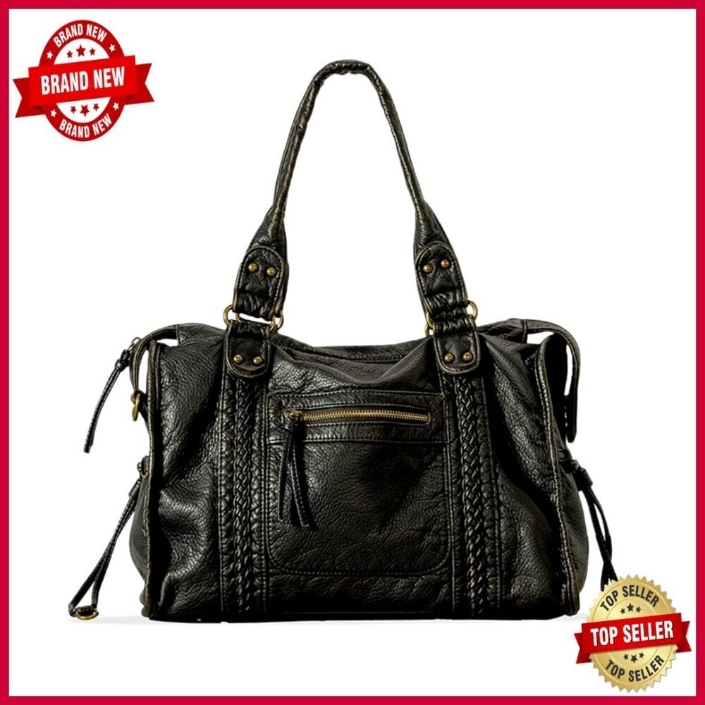 Large Vegan Leather Tote Bag with Adjustable Crossbody Strap Multipockets